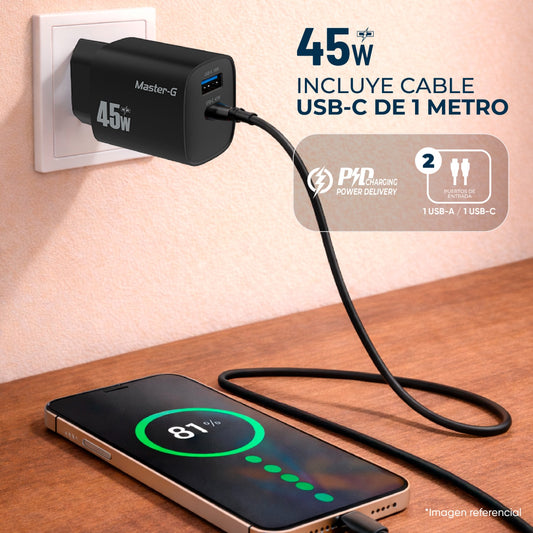 Cargador Portátil Carga Rápida 45w + Cable USB-C Master-G
