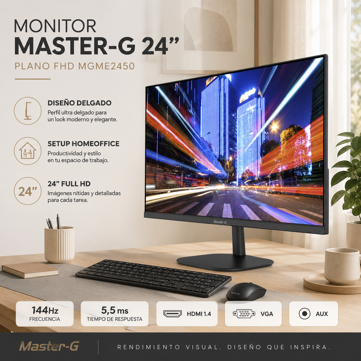 Monitor de PC 24" Full HD IPS 144Hz 5,5ms MGME2450 Master-G