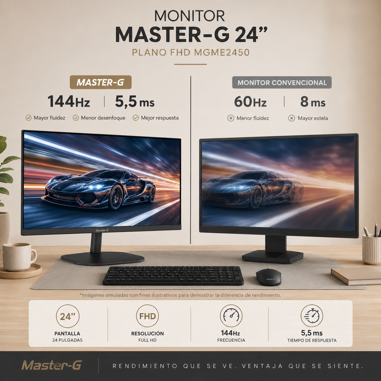 Monitor de PC 24" Full HD IPS 144Hz 5,5ms MGME2450 Master-G