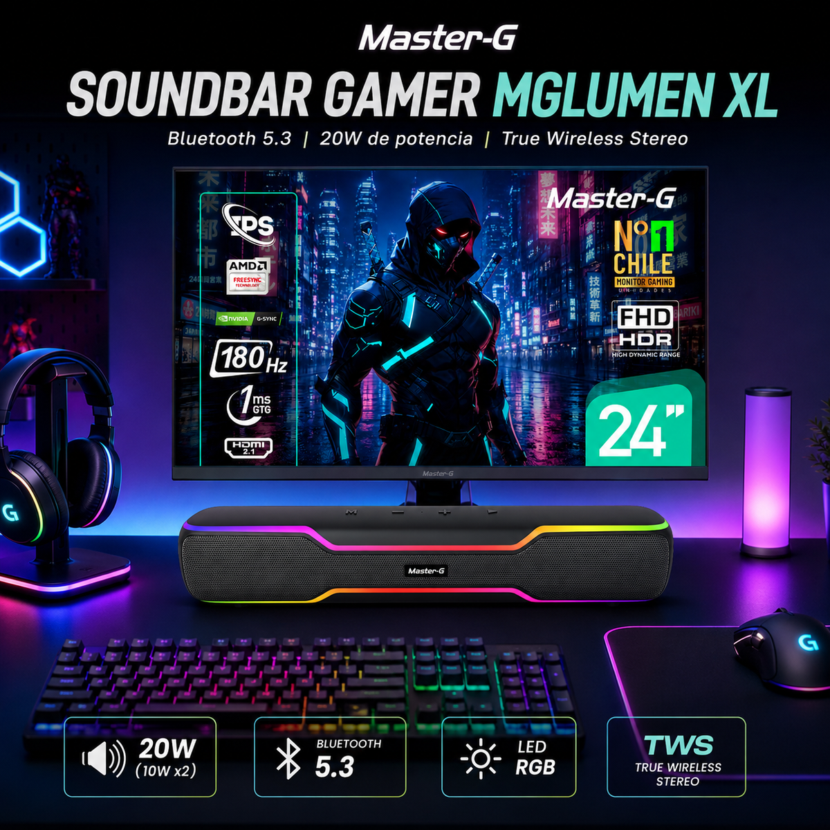Soundbar Parlante Gamer Bluetooth RGB 20W MGLUMENXL Master-G