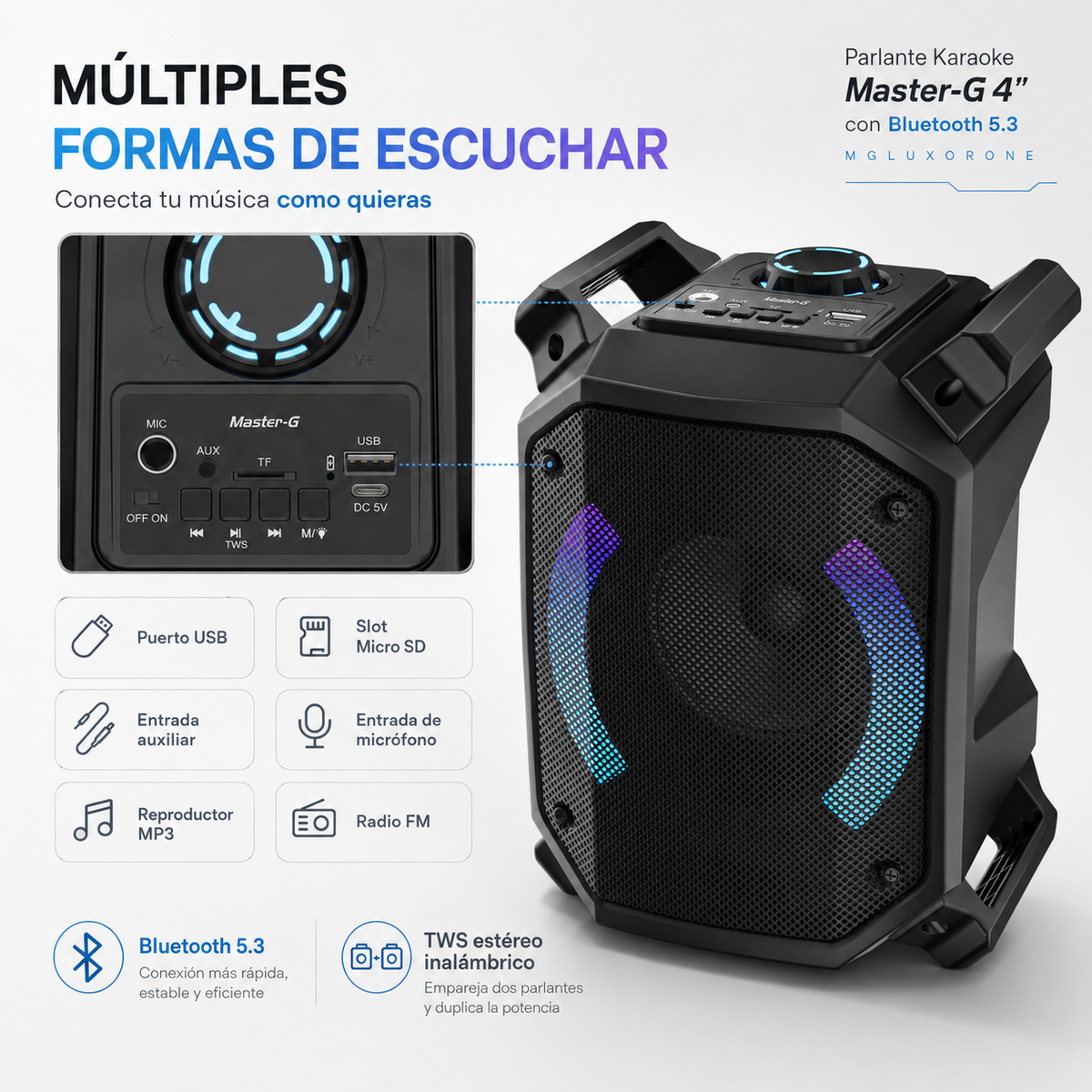 Parlante Bluetooth Karaoke Luxor One 4” Micrófono Master-G
