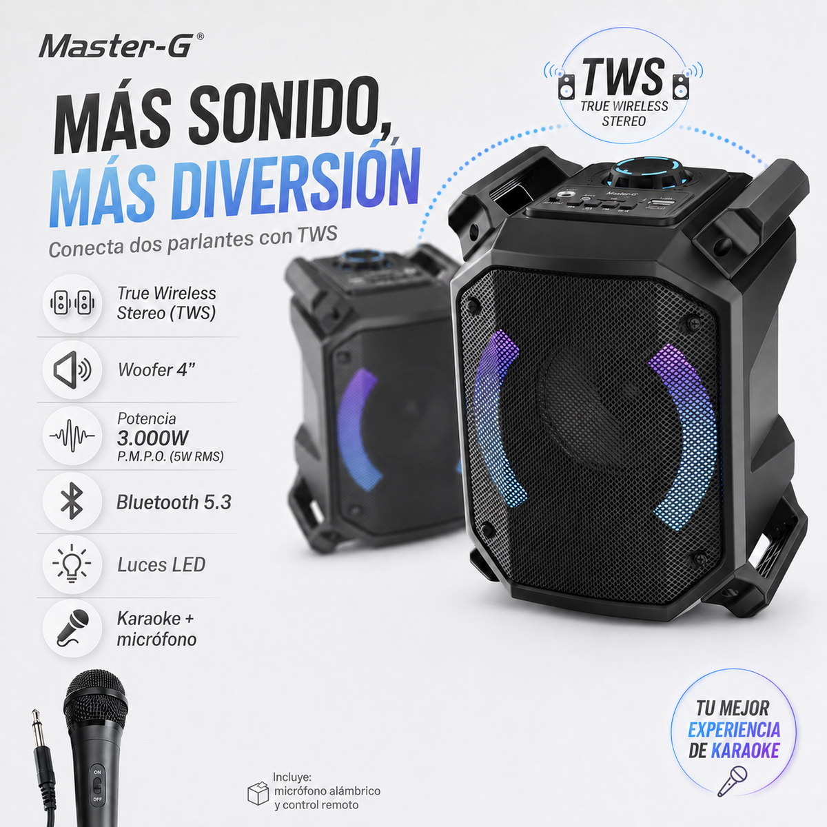 Parlante Bluetooth Karaoke Luxor One 4” Micrófono Master-G