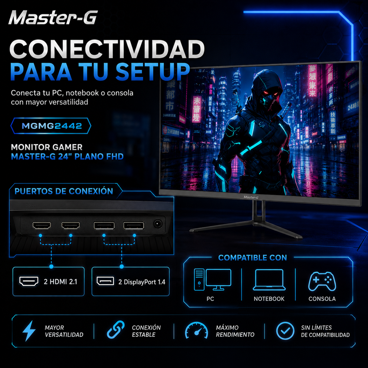 Monitor Gamer 24" FHD IPS HDR 180Hz 1Ms MGMG2442 Master-G