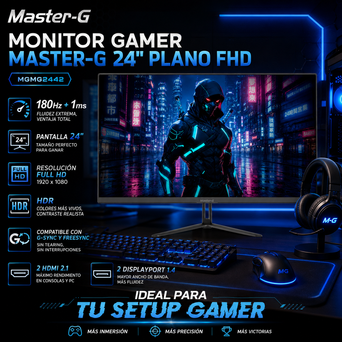 Monitor Gamer 24" FHD IPS HDR 180Hz 1Ms MGMG2442 Master-G
