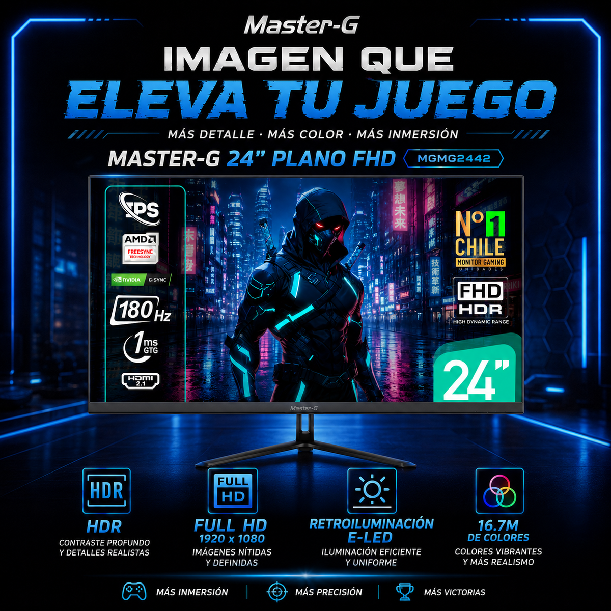 Monitor Gamer 24" FHD IPS HDR 180Hz 1Ms MGMG2442 Master-G